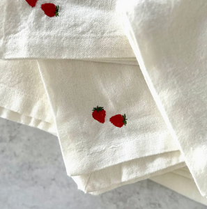 Tiny Strawberry Embroidered Napkins - Set of 2
